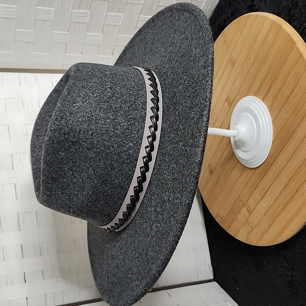 👉STYLISH WOMENS WIDE BRIM FEDORA HAT ~HEATHER GREY ~BRAIDED BAND ~FELTED WOOL